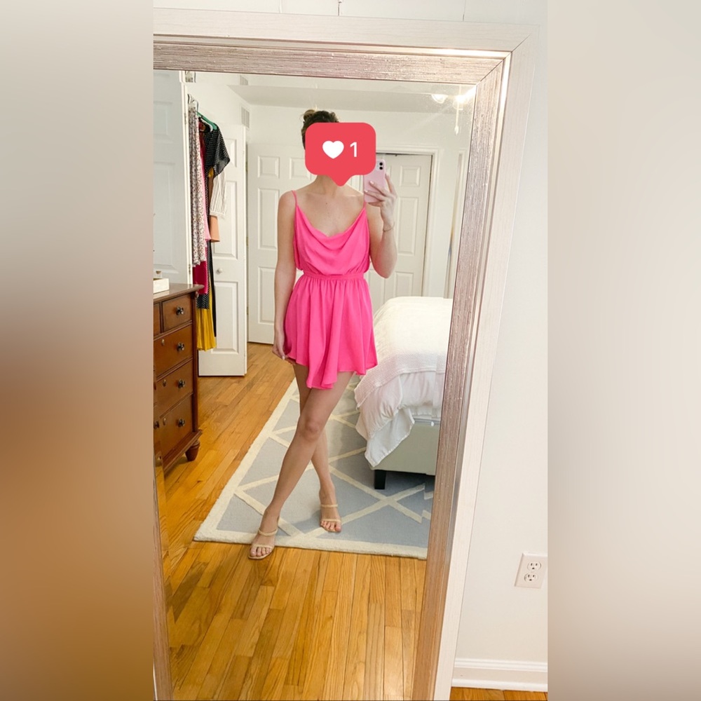 Evenuel hot pink cowl neck mini dress size small